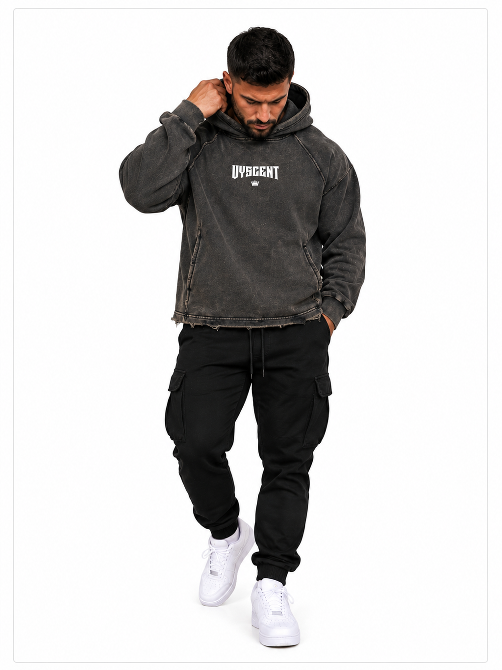 VYSCENT VINTAGE WASHED FRAYED-HEM HOODIE
