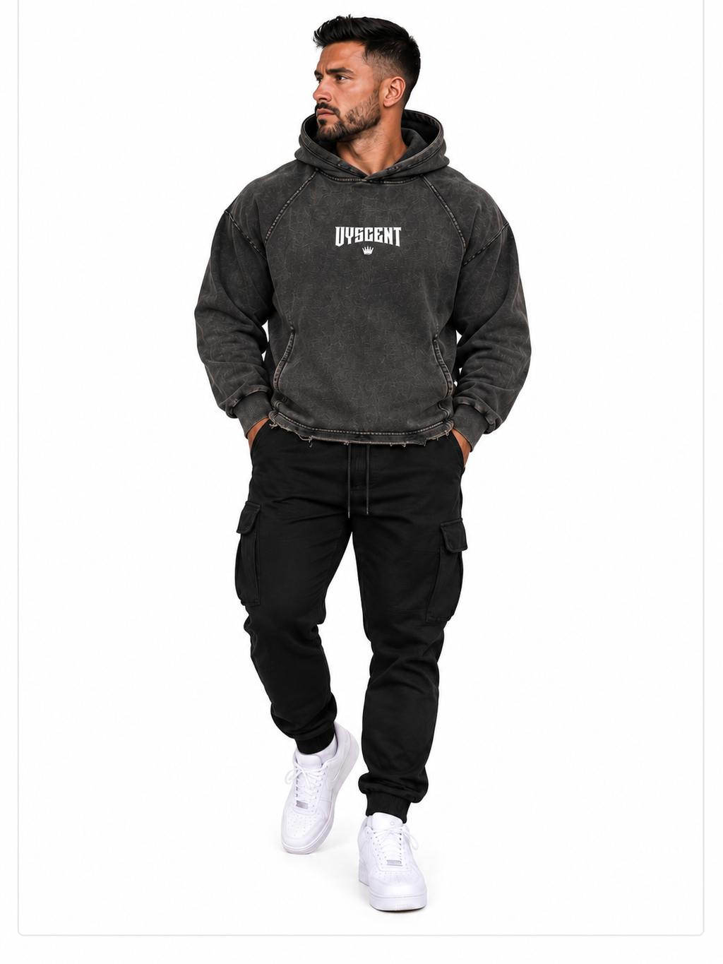 VYSCENT VINTAGE WASHED FRAYED-HEM HOODIE
