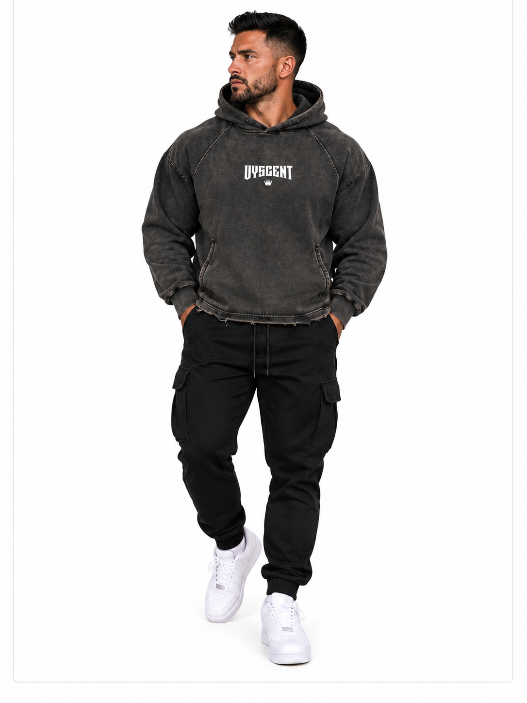 VYSCENT VINTAGE WASHED FRAYED-HEM HOODIE