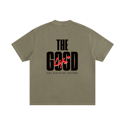 Men’s Heavyweight Vintage-Washed Frayed T-Shirt – "The Good Life"