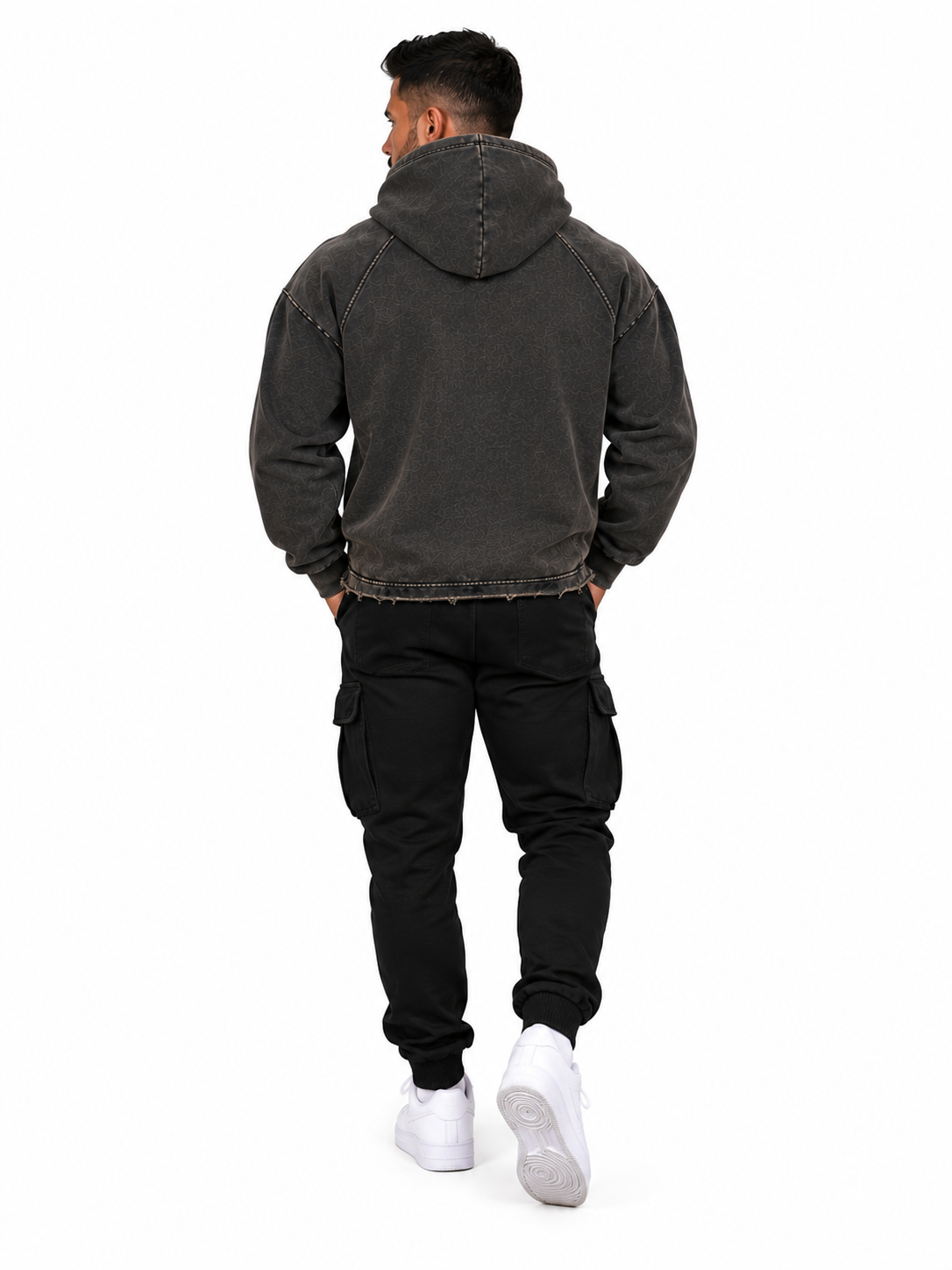 VYSCENT VINTAGE WASHED FRAYED-HEM HOODIE