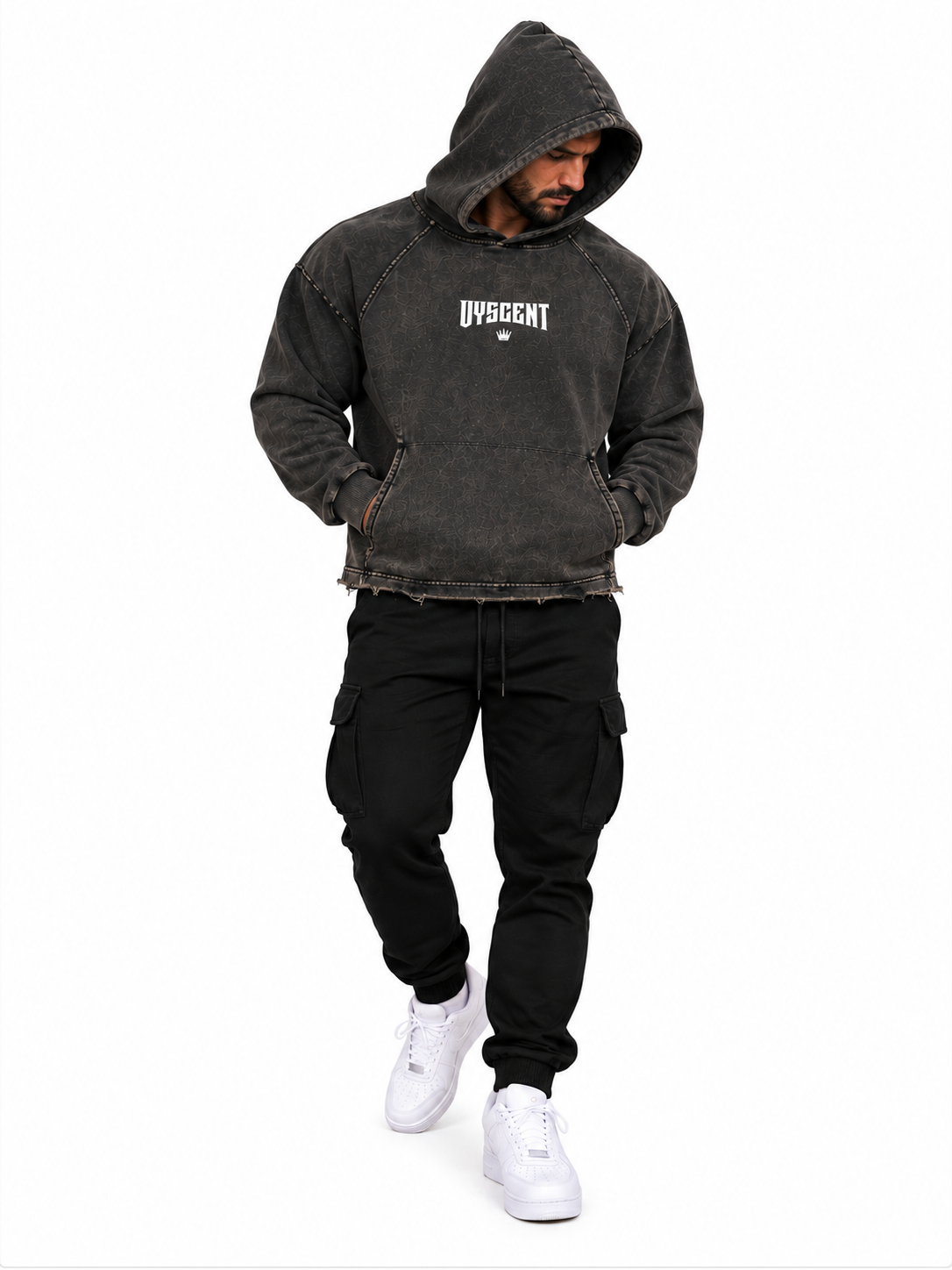 VYSCENT VINTAGE WASHED FRAYED-HEM HOODIE