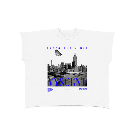 Raw Edge Boxy Tee – “Sky’s the Limit”