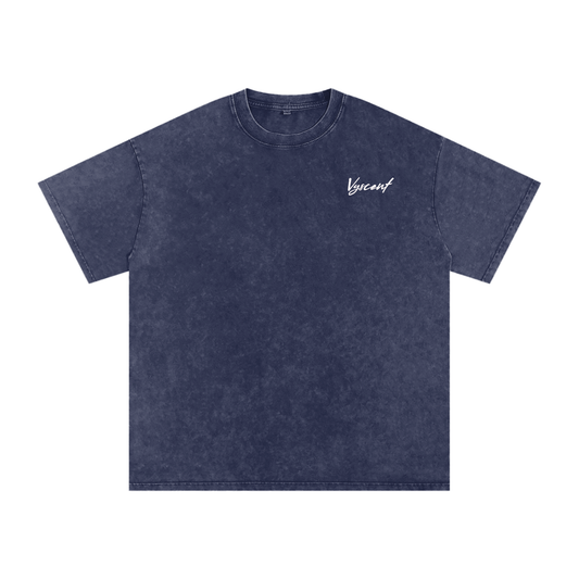 Acid Wash Vyscent Oversized Casual Tee- Navy Blue